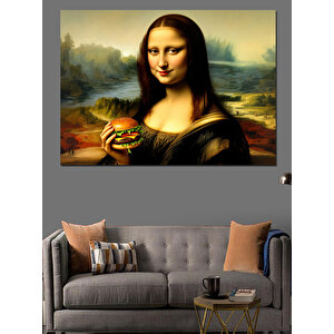 Hamburger Ve Mona Lisa Dekoratif Kanvas - Mdf Ahşap Tablo 100x140 cm
