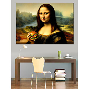 Hamburger Ve Mona Lisa Dekoratif Kanvas - Mdf Ahşap Tablo 100x140 cm