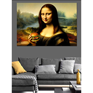 Hamburger Ve Mona Lisa Dekoratif Kanvas - Mdf Ahşap Tablo 100x140 cm