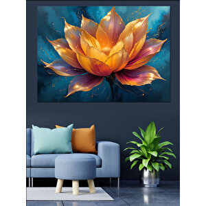 Renkli Işıltılı Lotus Çiçeği Dekoratif Kanvas - Mdf Ahşap Tablo 100x140 cm