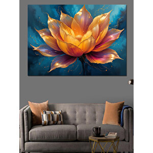 Renkli Işıltılı Lotus Çiçeği Dekoratif Kanvas - Mdf Ahşap Tablo 100x140 cm