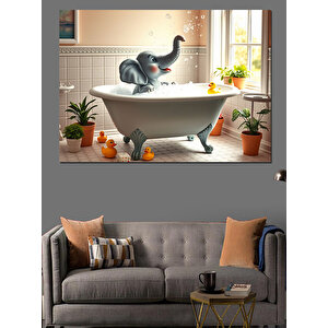 Küvette Oynayan  Fil Dekoratif Kanvas - Mdf Ahşap Tablo 100x140 cm