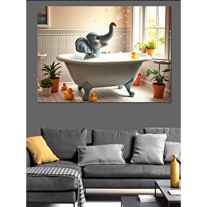 Küvette Oynayan  Fil Dekoratif Kanvas - Mdf Ahşap Tablo 100x140 cm