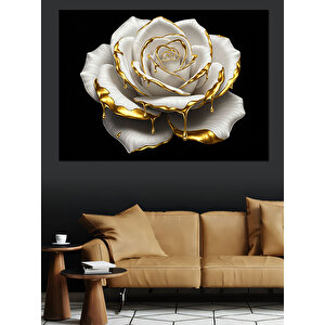 Altın Beyaz Gül Çiçeği Dekoratif Kanvas - Mdf Ahşap Tablo 70x100 cm