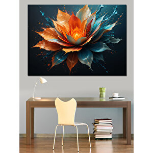 Turuncu Lotus Çiçeği Tablosu Dekoratif Kanvas - Mdf Ahşap Tablo 35x50 cm