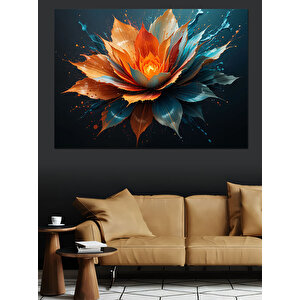 Turuncu Lotus Çiçeği Tablosu Dekoratif Kanvas - Mdf Ahşap Tablo 35x50 cm