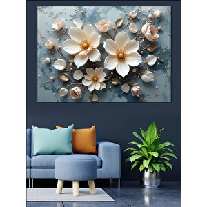 İncili Zarif Çiçek Kolajı Dekoratif Kanvas - Mdf Ahşap Tablo