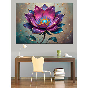 Parlak Lotus Çiçeği Dekoratif Kanvas - Mdf Ahşap Tablo 100x140 cm