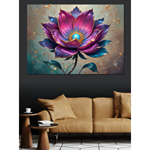 Parlak Lotus Çiçeği Dekoratif Kanvas - Mdf Ahşap Tablo 100x140 cm