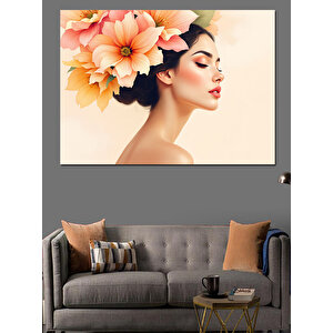 Çiçek Taçlı Zarif Kadın Dekoratif Kanvas - Mdf Ahşap Tablo 100x140 cm
