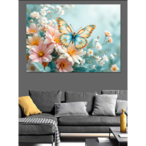 Kiraz Çiçeği Ve Kelebek Dekoratif Kanvas - Mdf Ahşap Tablo 50x70 cm