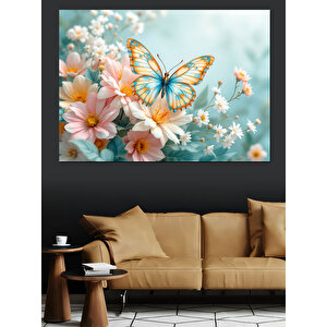 Kiraz Çiçeği Ve Kelebek Dekoratif Kanvas - Mdf Ahşap Tablo 50x70 cm