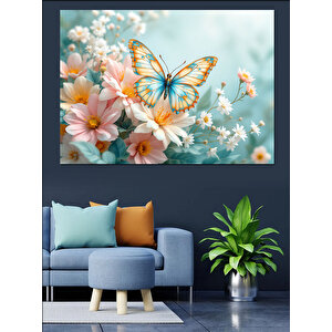 Kiraz Çiçeği Ve Kelebek Dekoratif Kanvas - Mdf Ahşap Tablo 50x70 cm