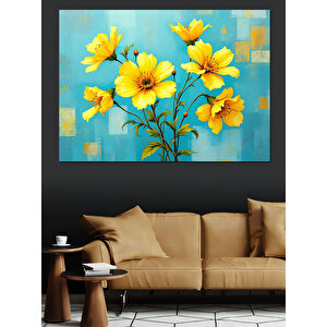 Sarı Çiçek Tablosu Dekoratif Kanvas - Mdf Ahşap Tablo 100x140 cm