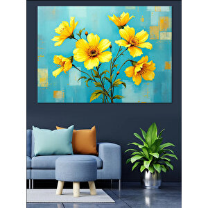 Sarı Çiçek Tablosu Dekoratif Kanvas - Mdf Ahşap Tablo 100x140 cm