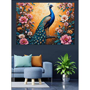 Pembe Çiçekli Tavus Kuşu Dekoratif Kanvas - Mdf Ahşap Tablo 50x70 cm