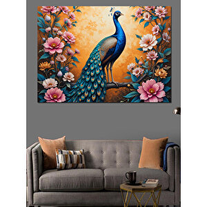 Pembe Çiçekli Tavus Kuşu Dekoratif Kanvas - Mdf Ahşap Tablo 50x70 cm