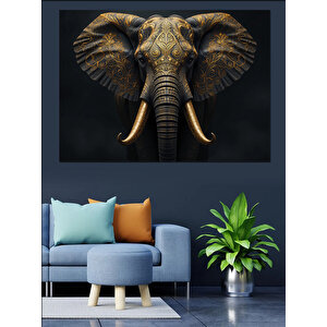 Karanlıkta Güçlü Fil Portresi Dekoratif Kanvas - Mdf Ahşap Tablo