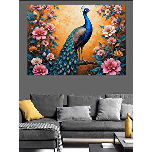 Pembe Çiçekli Tavus Kuşu Dekoratif Kanvas - Mdf Ahşap Tablo