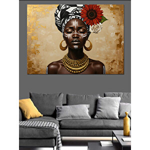 Çiçekli Afrikalı Kadın Dekoratif Kanvas - Mdf Ahşap Tablo 25x35 cm
