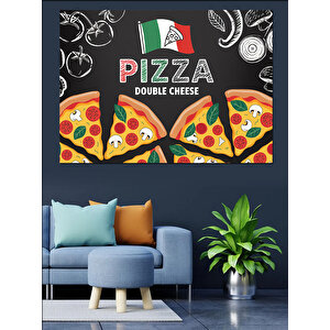 Pizza Reklamı Renkli Afiş Dekoratif Kanvas - Mdf Ahşap Tablo