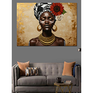Çiçekli Afrikalı Kadın Dekoratif Kanvas - Mdf Ahşap Tablo 50x70 cm