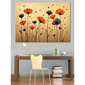 Soyut Gelincik Çiçekleri Dekoratif Kanvas - Mdf Ahşap Tablo