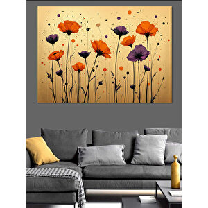 Soyut Gelincik Çiçekleri Dekoratif Kanvas - Mdf Ahşap Tablo