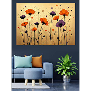 Soyut Gelincik Çiçekleri Dekoratif Kanvas - Mdf Ahşap Tablo 35x50 cm