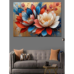 Kırmızı Mavi Lotus Çiçekleri Dekoratif Kanvas - Mdf Ahşap Tablo