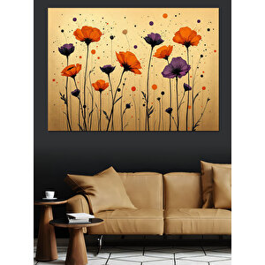 Soyut Gelincik Çiçekleri Dekoratif Kanvas - Mdf Ahşap Tablo 70x100 cm