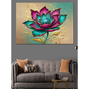 Renkli Lotus Çiçek İllüstrasyonu Dekoratif Kanvas - Mdf Ahşap Tablo 100x140 cm