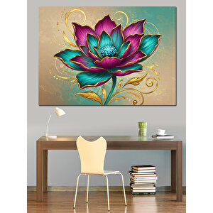 Renkli Lotus Çiçek İllüstrasyonu Dekoratif Kanvas - Mdf Ahşap Tablo 100x140 cm
