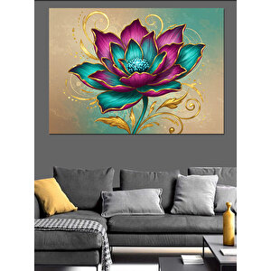 Renkli Lotus Çiçek İllüstrasyonu Dekoratif Kanvas - Mdf Ahşap Tablo 100x140 cm