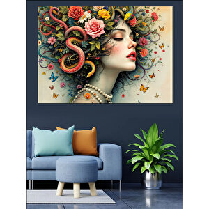 Çiçekli Saçlı Kadın Portresi Dekoratif Kanvas - Mdf Ahşap Tablo 100x140 cm