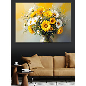 Sarı Güneş Çiçekleri Dekoratif Kanvas - Mdf Ahşap Tablo 25x35 cm