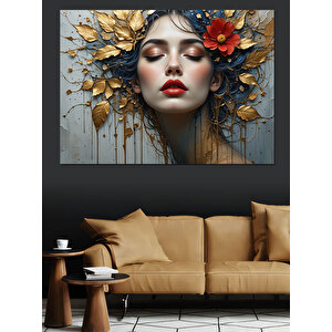 Çiçek Taçlı Kadın Portresi Dekoratif Kanvas - Mdf Ahşap Tablo 35x50 cm