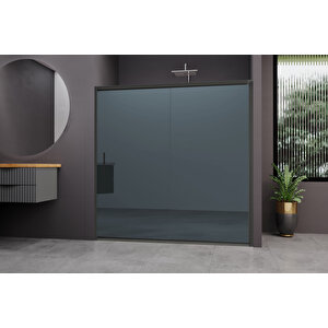 Carmen Temperli 6 Mm Ön Cephe Cam Duşakabin Siyah Profil Mavi Reflekte Cam 119 cm