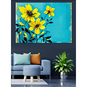 Canlı Sarı Arka Çiçekler Dekoratif Kanvas - Mdf Ahşap Tablo 50x70 cm
