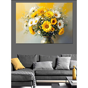 Sarı Güneş Çiçekleri Dekoratif Kanvas - Mdf Ahşap Tablo 100x140 cm