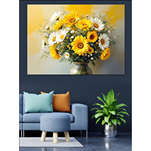 Sarı Güneş Çiçekleri Dekoratif Kanvas - Mdf Ahşap Tablo 100x140 cm