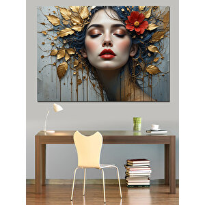 Çiçek Taçlı Kadın Portresi Dekoratif Kanvas - Mdf Ahşap Tablo 70x100 cm