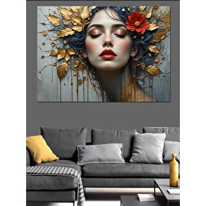 Çiçek Taçlı Kadın Portresi Dekoratif Kanvas - Mdf Ahşap Tablo 70x100 cm