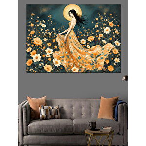 Gizemli Kadın Ve Çiçekler Dekoratif Kanvas - Mdf Ahşap Tablo 70x100 cm