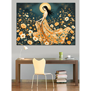 Gizemli Kadın Ve Çiçekler Dekoratif Kanvas - Mdf Ahşap Tablo 70x100 cm