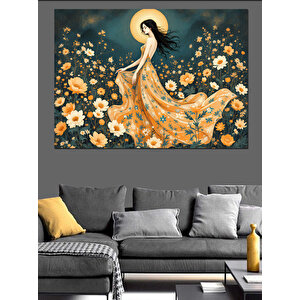 Gizemli Kadın Ve Çiçekler Dekoratif Kanvas - Mdf Ahşap Tablo 70x100 cm