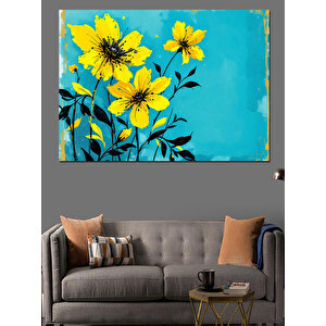 Canlı Sarı Arka Çiçekler Dekoratif Kanvas - Mdf Ahşap Tablo 100x140 cm