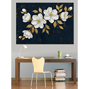Siyah Zemin Üzerinde Çiçekler Dekoratif Kanvas - Mdf Ahşap Tablo 50x70 cm
