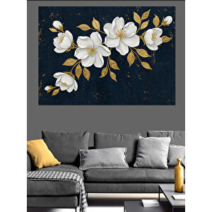 Siyah Zemin Üzerinde Çiçekler Dekoratif Kanvas - Mdf Ahşap Tablo 50x70 cm