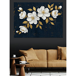 Siyah Zemin Üzerinde Çiçekler Dekoratif Kanvas - Mdf Ahşap Tablo 50x70 cm